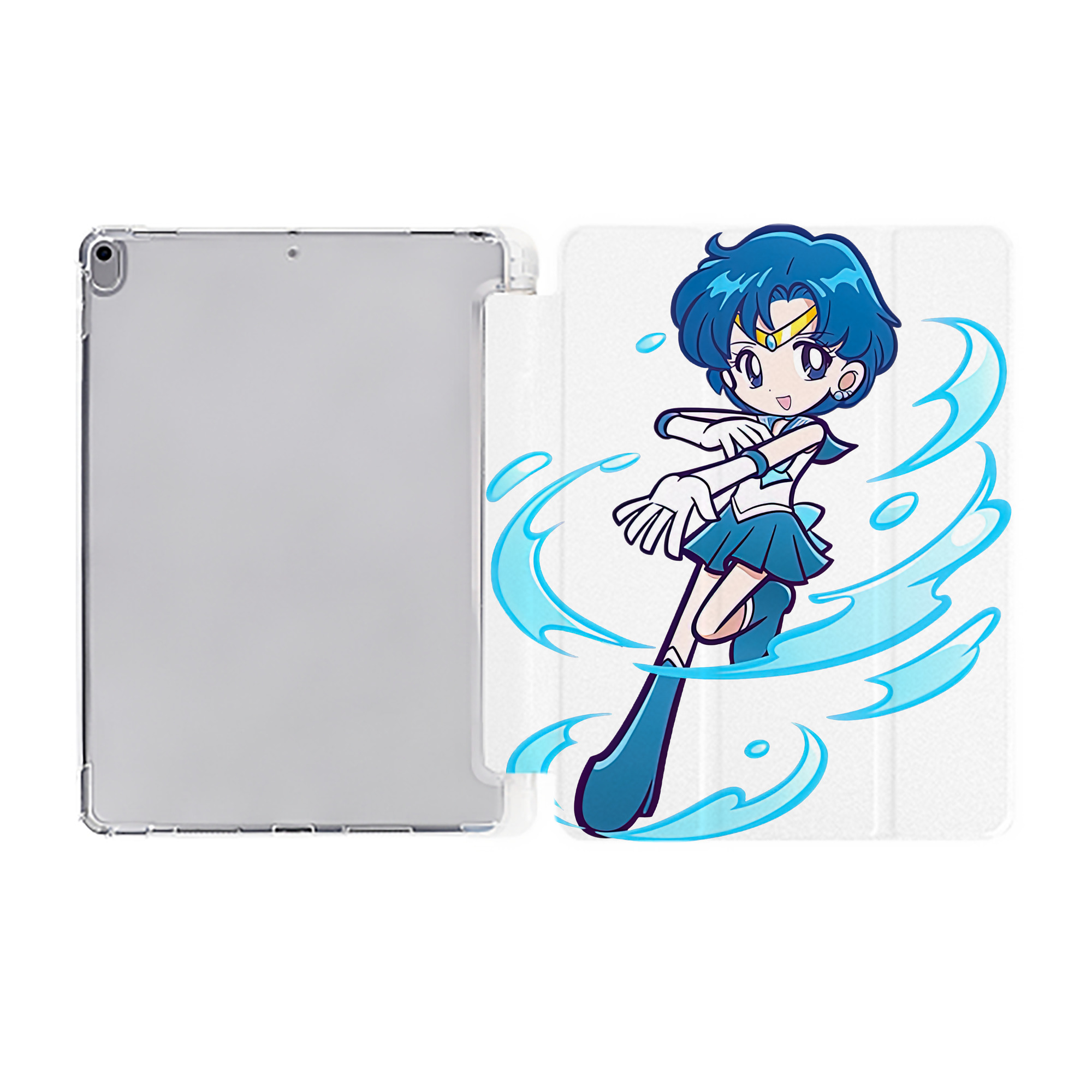 （画像用） 美少女戦士セーラームーン 水野 亜美 みずの あみ Sailor Moon Mizuno Ami IPad ケース ペン収納付き 三つ折りスタンド PUレザー×シリコン 対応機種9.5/10.5/10.9インチ